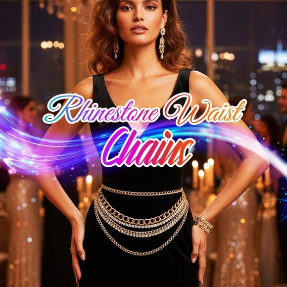 Rhinestone Chain Belt Gold Waist Chain Jewelry for Women Adjustable Sparkly - Picture 2 of 9